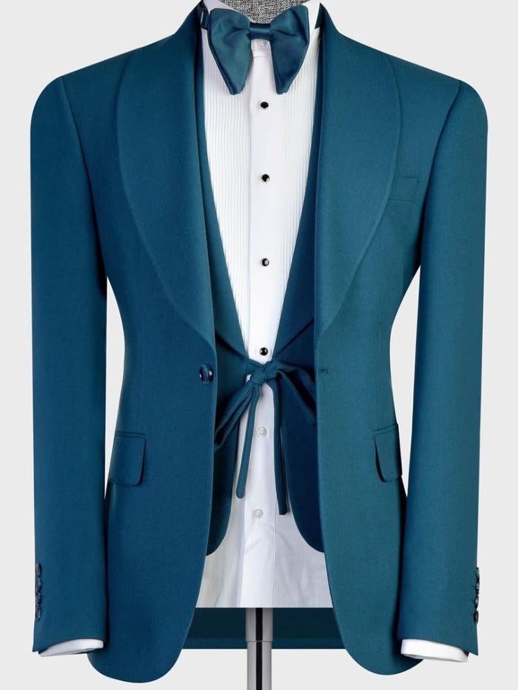 Green 3-piece 1-button Shawl Lapel suit