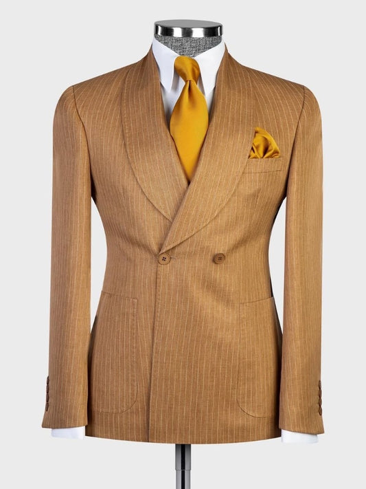 Brown striped 2-piece 2-button Shawl Lapel suit