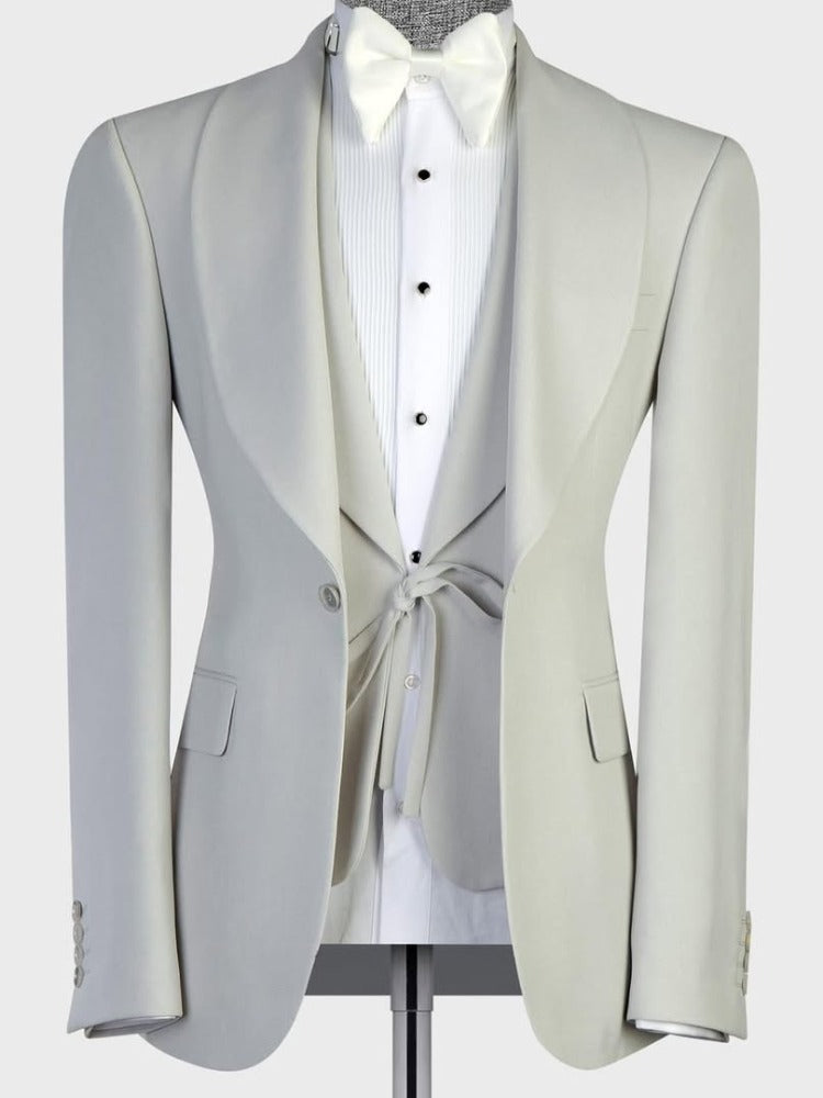 Light grey 3-piece 1-button Shawl Lapel suit