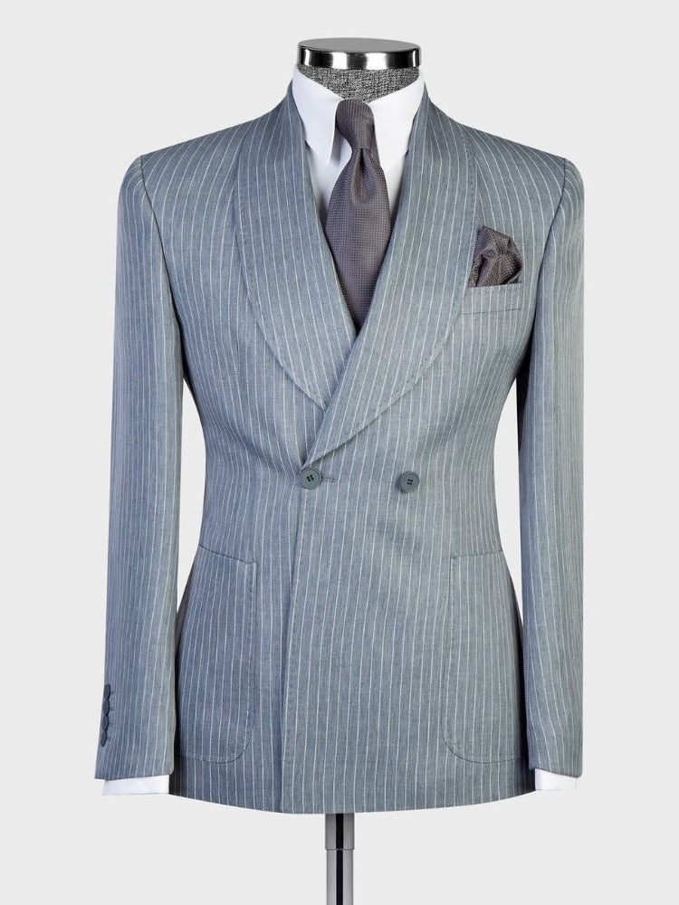Grey striped 2-piece 2-button Shawl Lapel suit