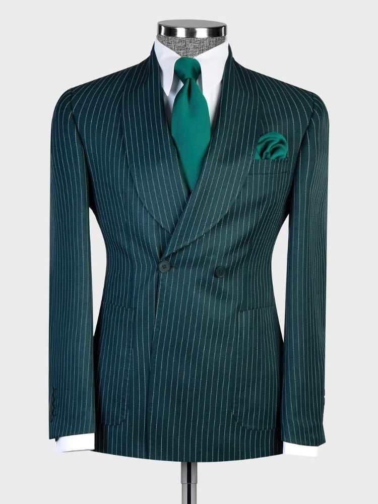 Green striped 2-piece 2-button Shawl Lapel suit