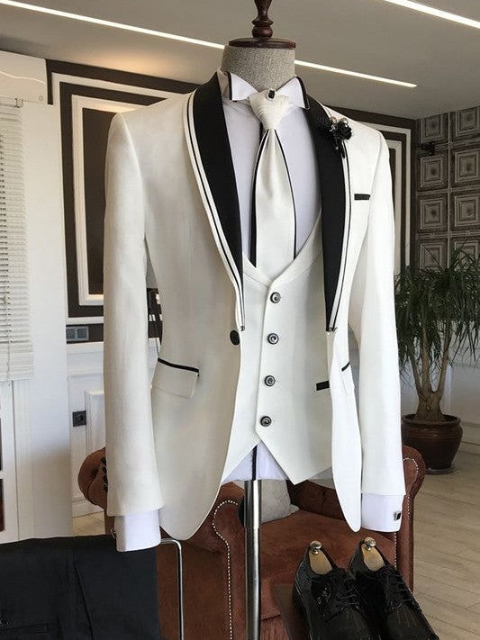 Men’s White 3 piece Single-Breasted Tuxedo Suit