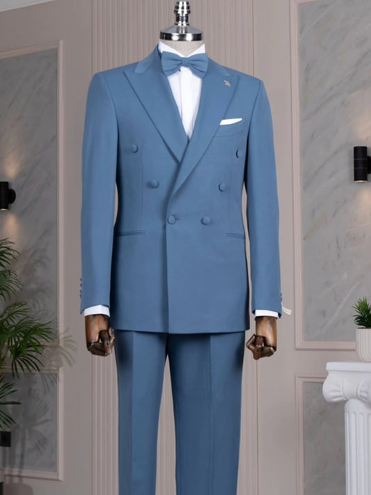 Men’s Blue Peak Lapel Double-Breasted Business & Prom Suit