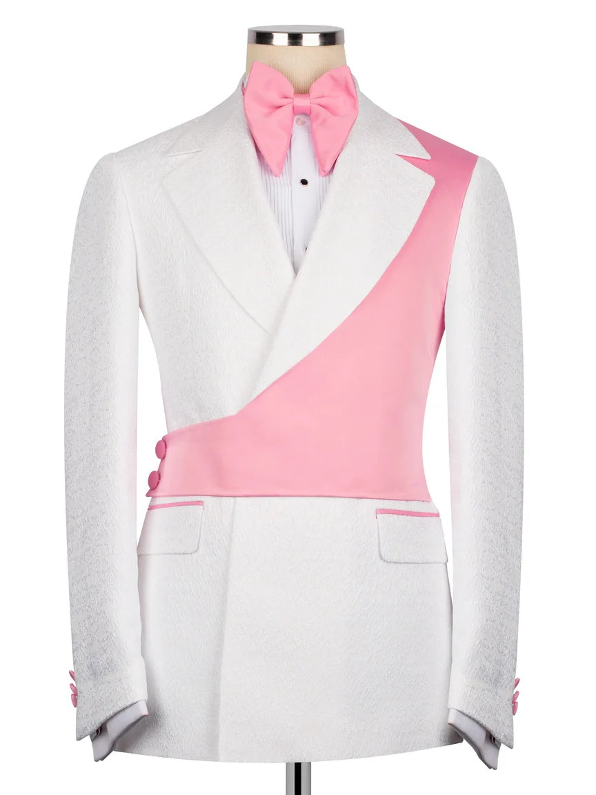 Chic Pink and White Peak Lapel 2-Button 2-Piece Suit