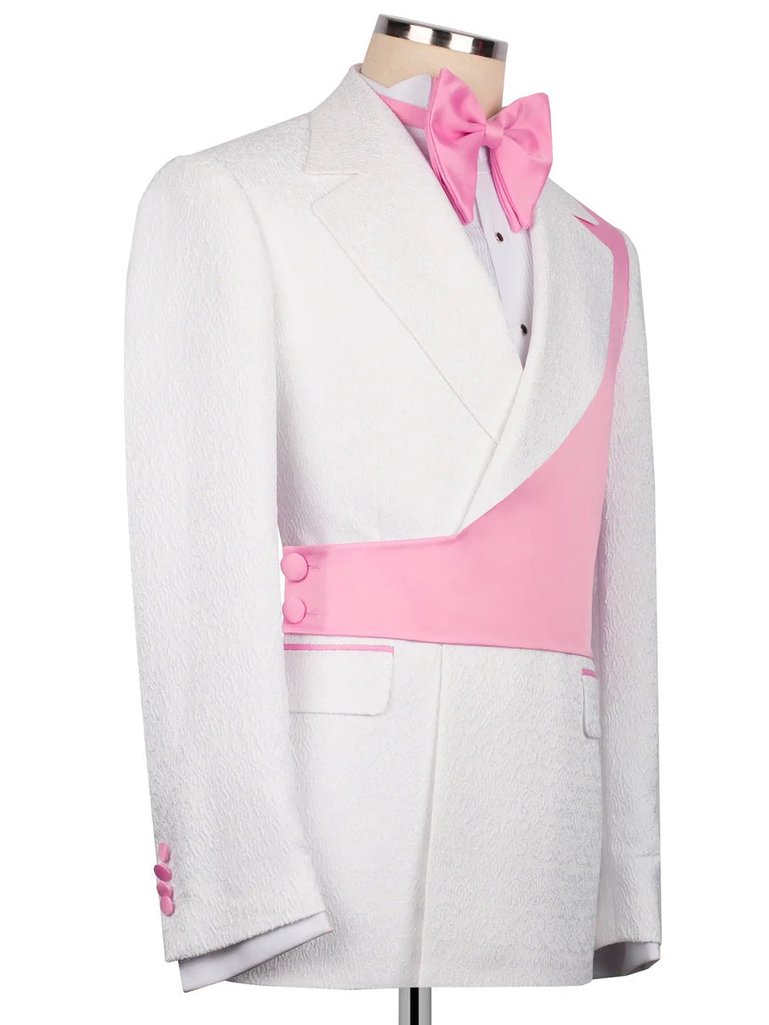 Chic Pink and White Peak Lapel 2-Button 2-Piece Suit