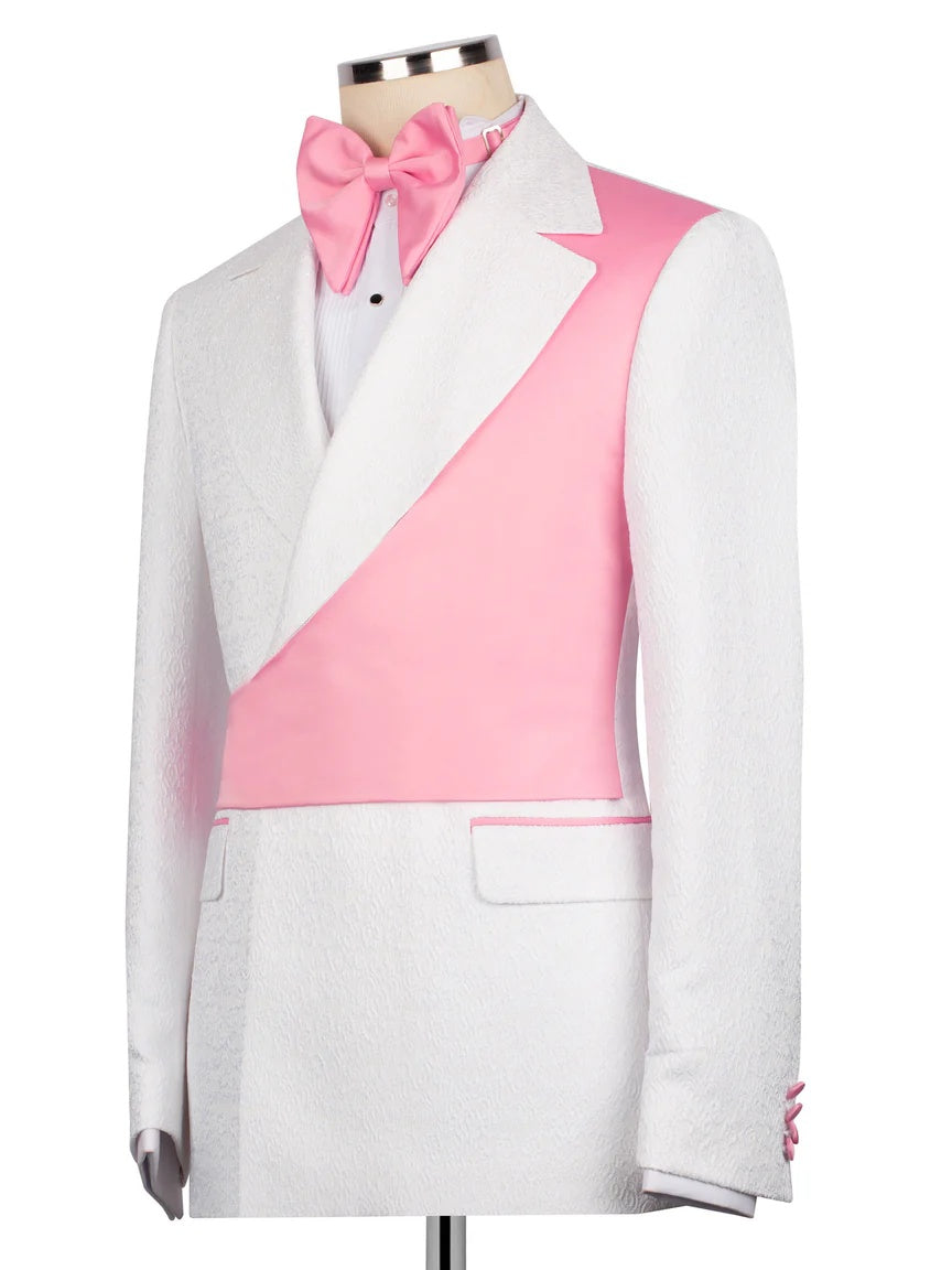 Chic Pink and White Peak Lapel 2-Button 2-Piece Suit