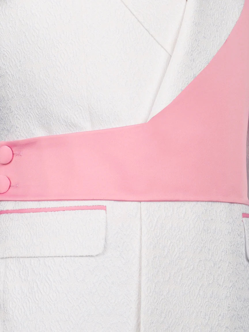 Chic Pink and White Peak Lapel 2-Button 2-Piece Suit