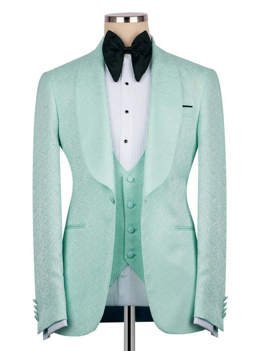Green 3-piece 1-button Shawl Lapel suit