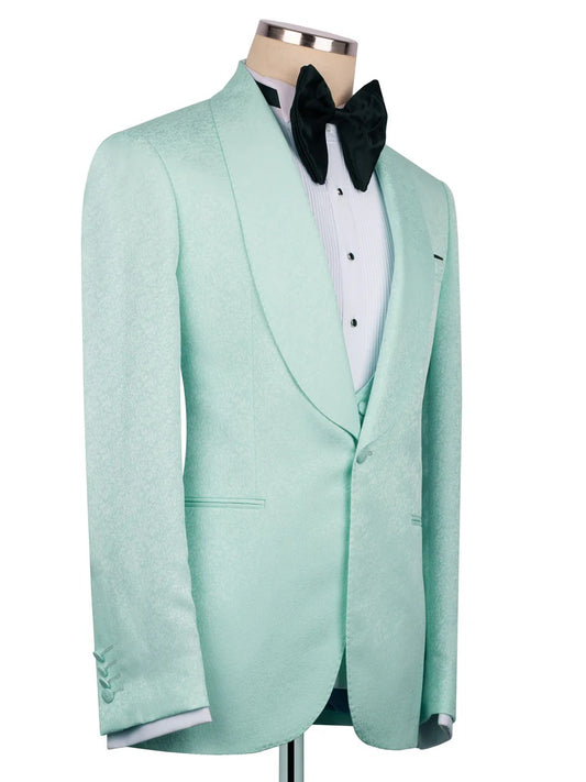 Green 3-piece 1-button Shawl Lapel suit