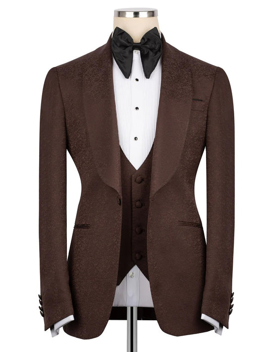 Coffee Brown 3-piece 1-button Shawl Lapel suit