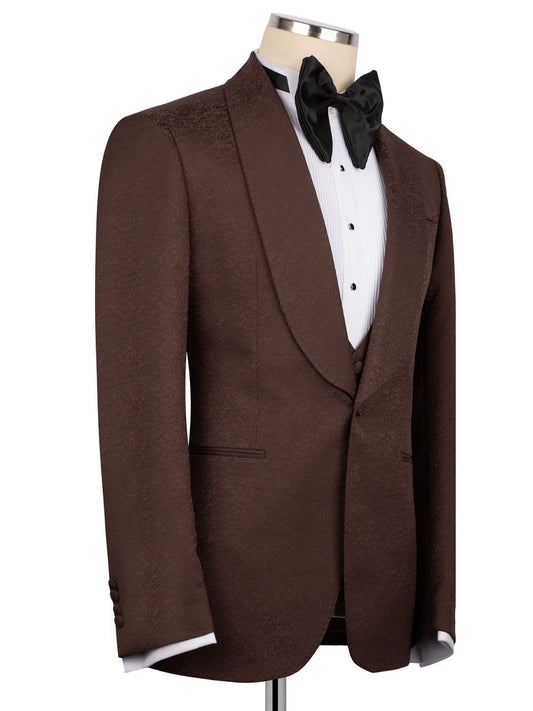 Coffee Brown 3-piece 1-button Shawl Lapel suit