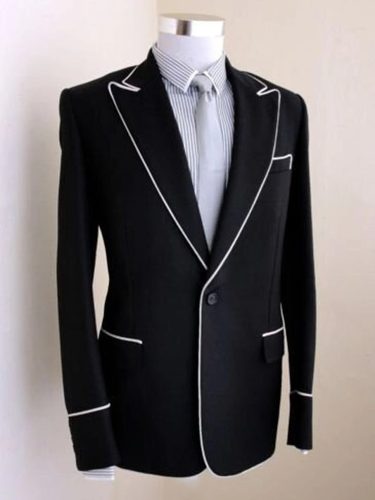 Black 2-piece 1-button Peak Lapel suit