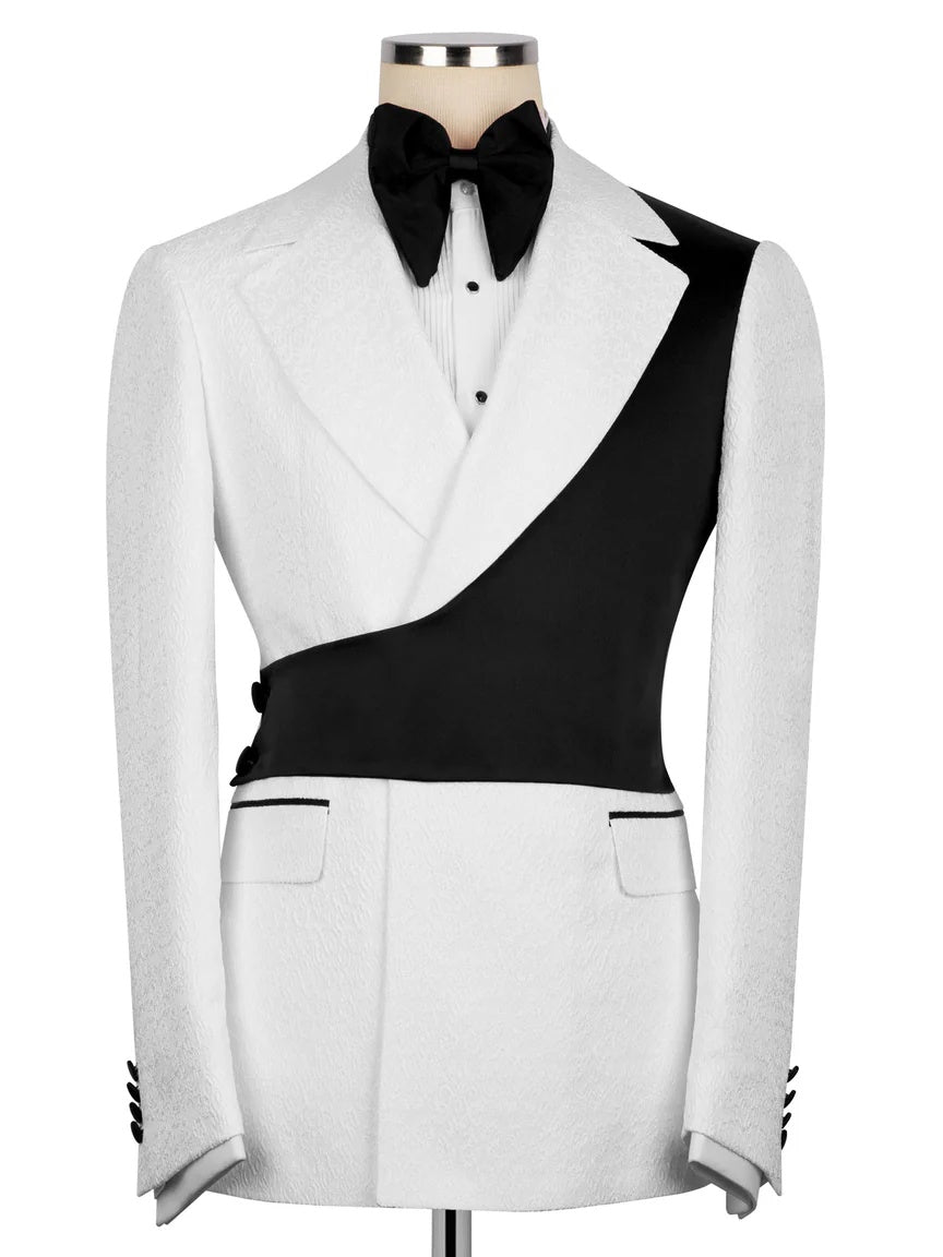 Chic Black and White Peak Lapel 2-Button 2-Piece Suit
