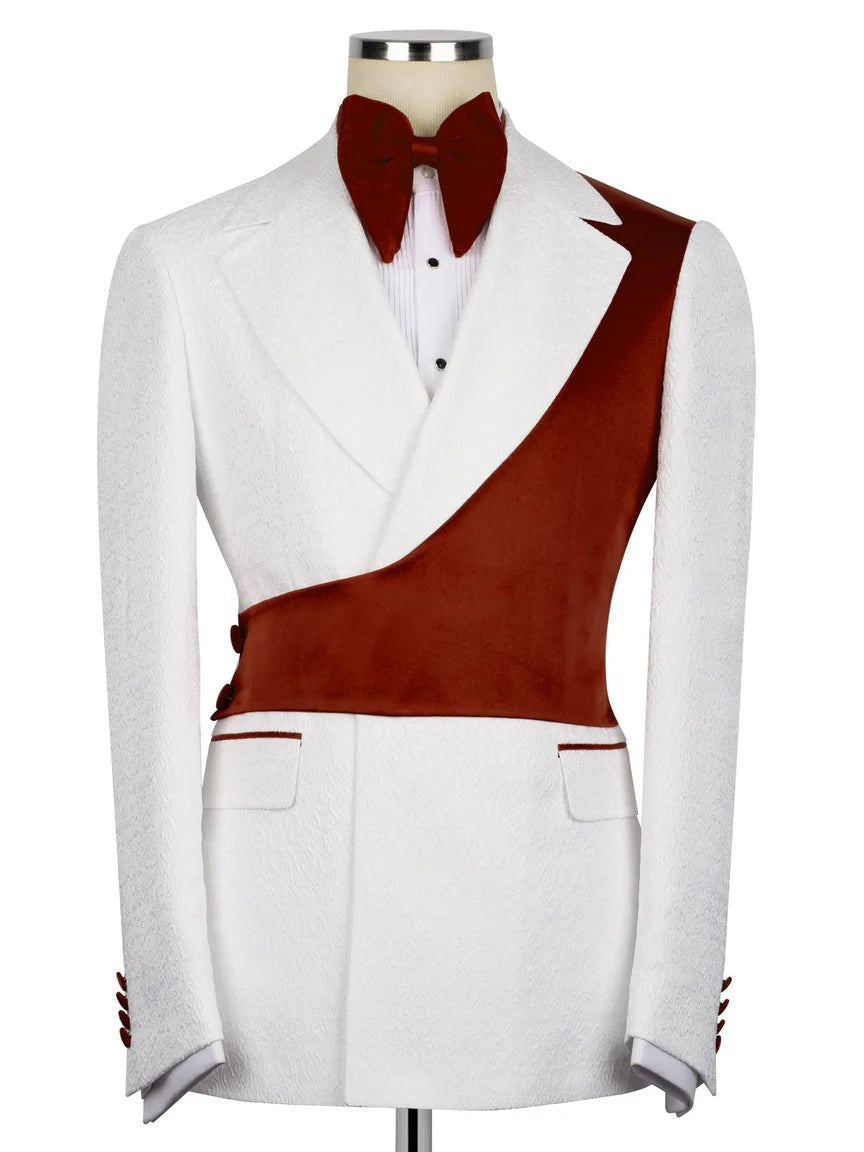Chic Burgundy and White Peak Lapel 2-Button 2-Piece Suit