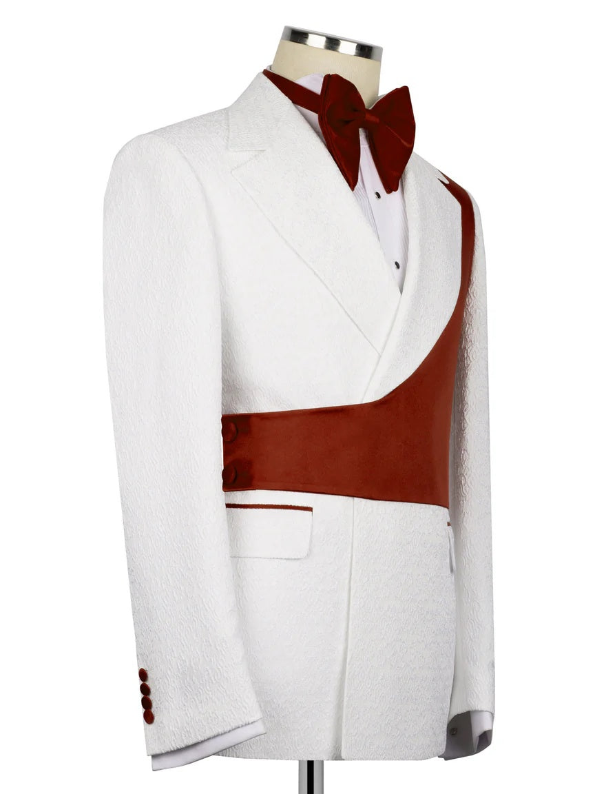 Chic Burgundy and White Peak Lapel 2-Button 2-Piece Suit