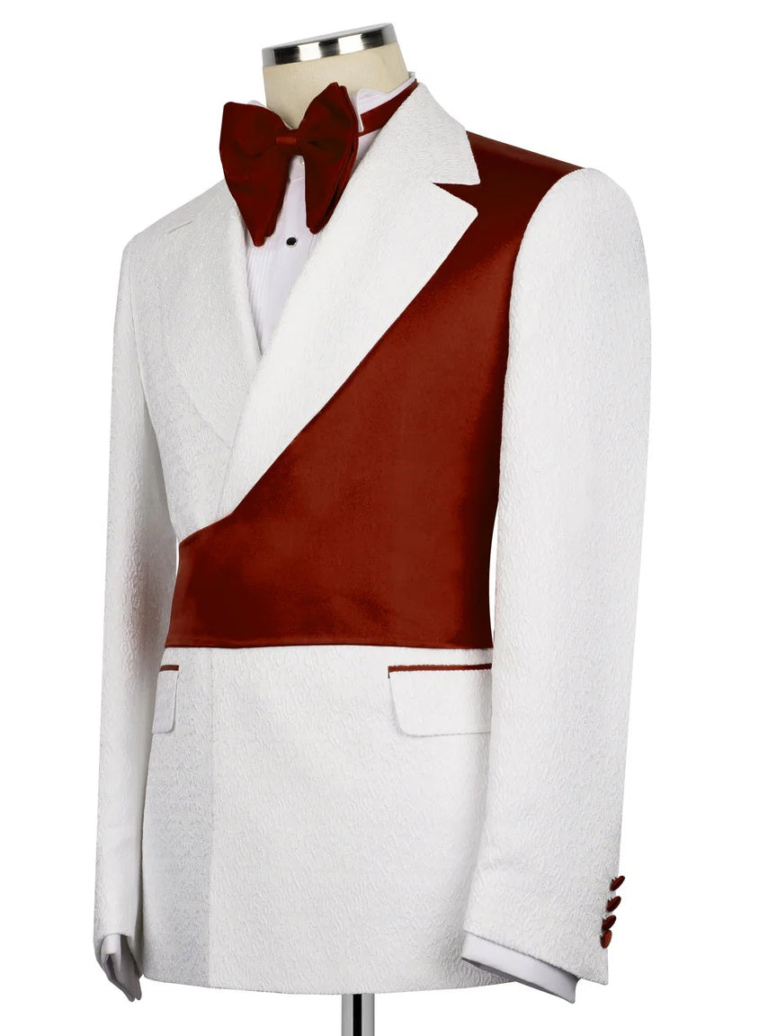 Chic Burgundy and White Peak Lapel 2-Button 2-Piece Suit
