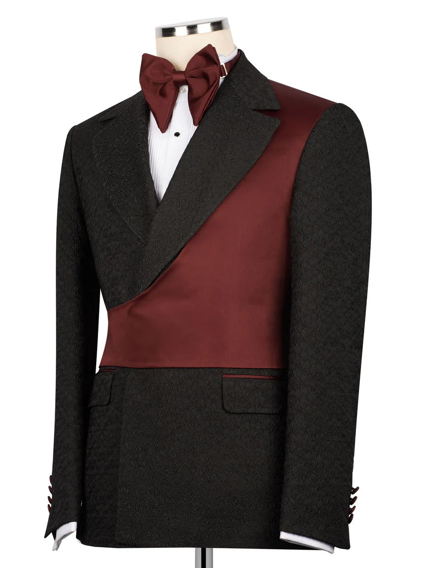 Chic Burgundy and Black Peak Lapel 2-Button 2-Piece Suit