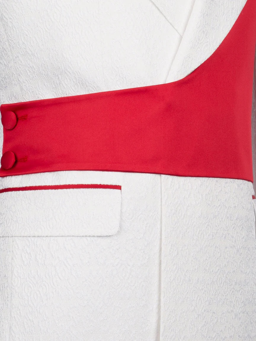 Chic White and Red Jacquard Peak Lapel 2-Button 2-Piece Suit