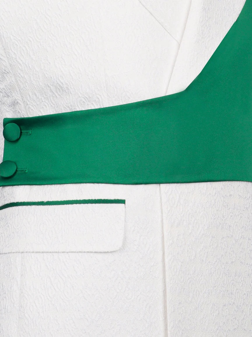 Chic White and Green Jacquard Peak Lapel 2-Button 2-Piece Suit