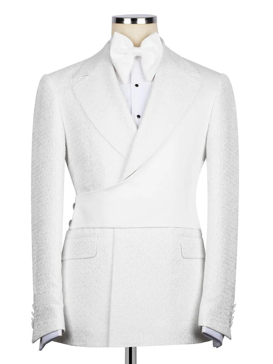 Chic White Jacquard Peak Lapel 2-Button 2-Piece Suit