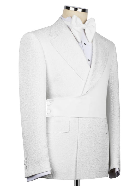 Chic White Jacquard Peak Lapel 2-Button 2-Piece Suit