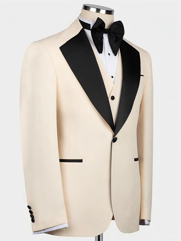 Beige 3-piece 1-button Notch Lapel suit
