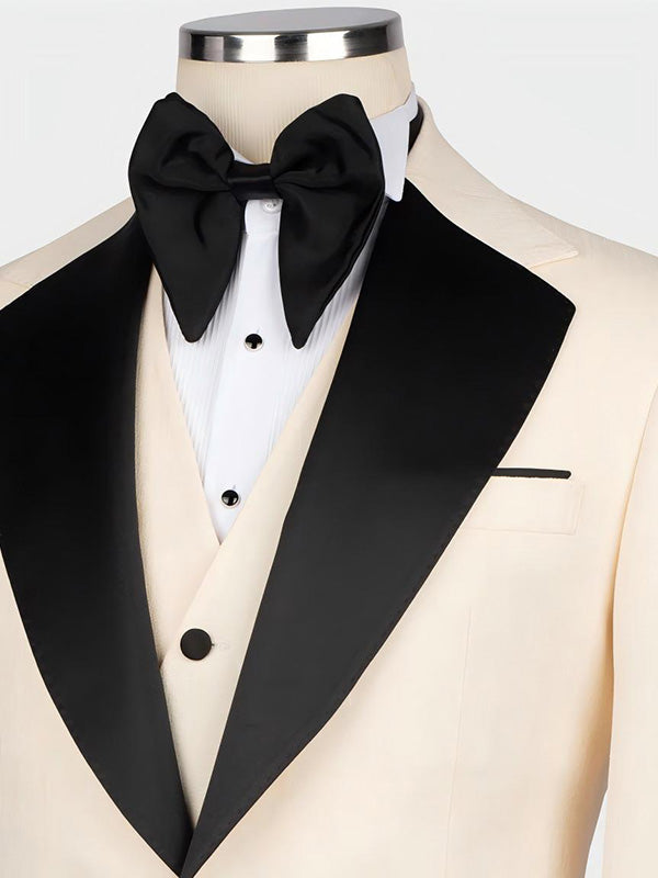 Beige 3-piece 1-button Notch Lapel suit