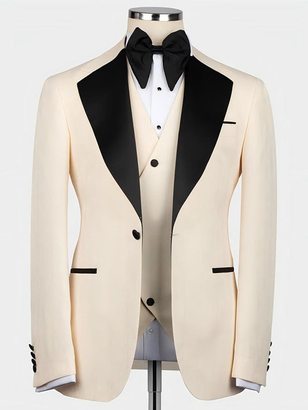 Beige 3-piece 1-button Notch Lapel suit
