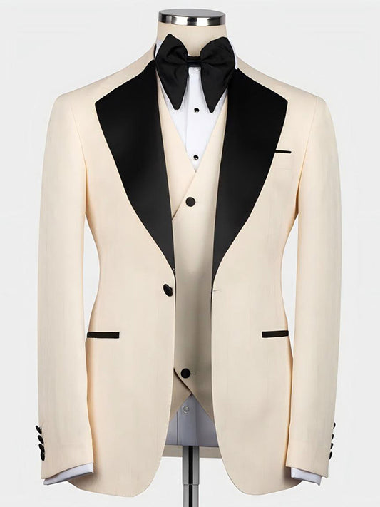 Beige 3-piece 1-button Notch Lapel suit
