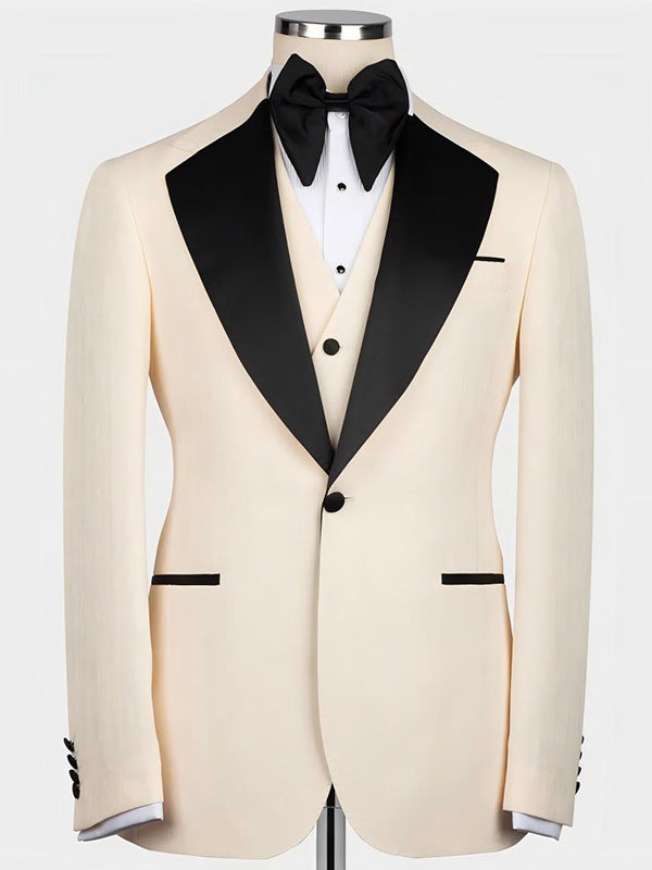 Beige 3-piece 1-button Notch Lapel suit