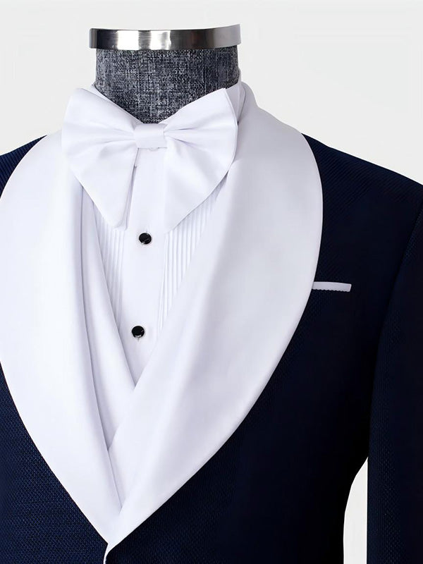Navy Blue 3-piece 1-button Shawl Lapel suit