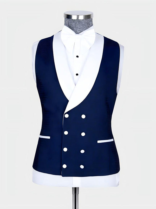 Navy Blue 3-piece 1-button Shawl Lapel suit