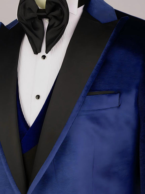 Navy Blue 3-piece 1-button Peak Lapel suit