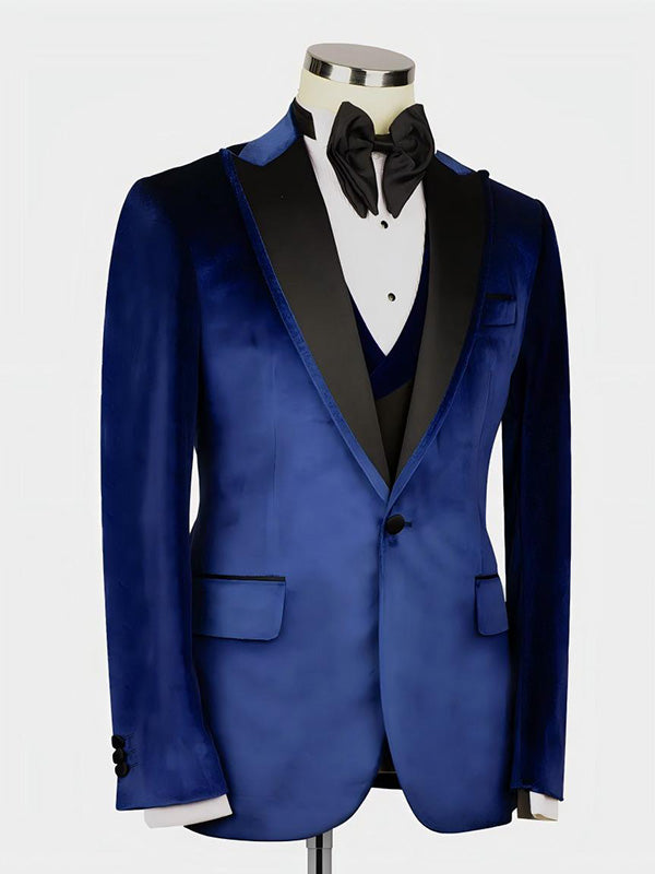 Navy Blue 3-piece 1-button Peak Lapel suit
