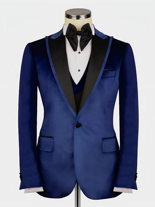 Navy Blue 3-piece 1-button Peak Lapel suit