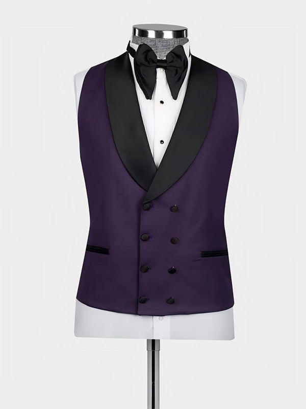 Dark purple 3-piece 1-button Shawl Lapel suit