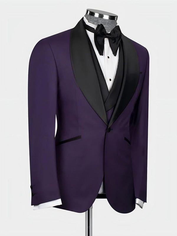 Dark purple 3-piece 1-button Shawl Lapel suit
