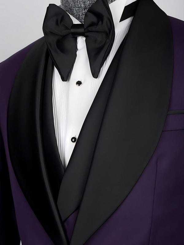 Dark purple 3-piece 1-button Shawl Lapel suit