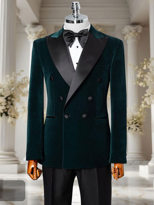 Dark green 2-piece double-breasted Peak Lapel suit