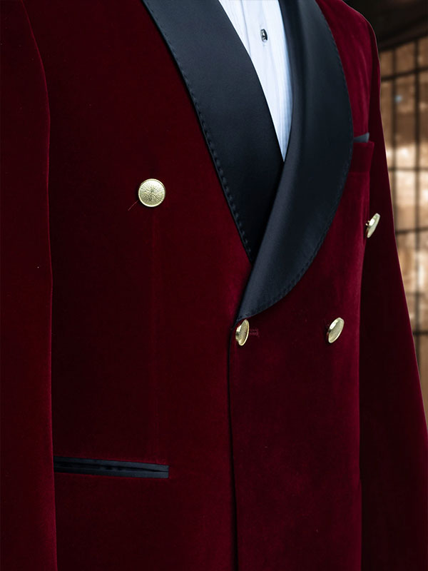 Burgundy 2-piece double-breasted Shawl Lapel suit