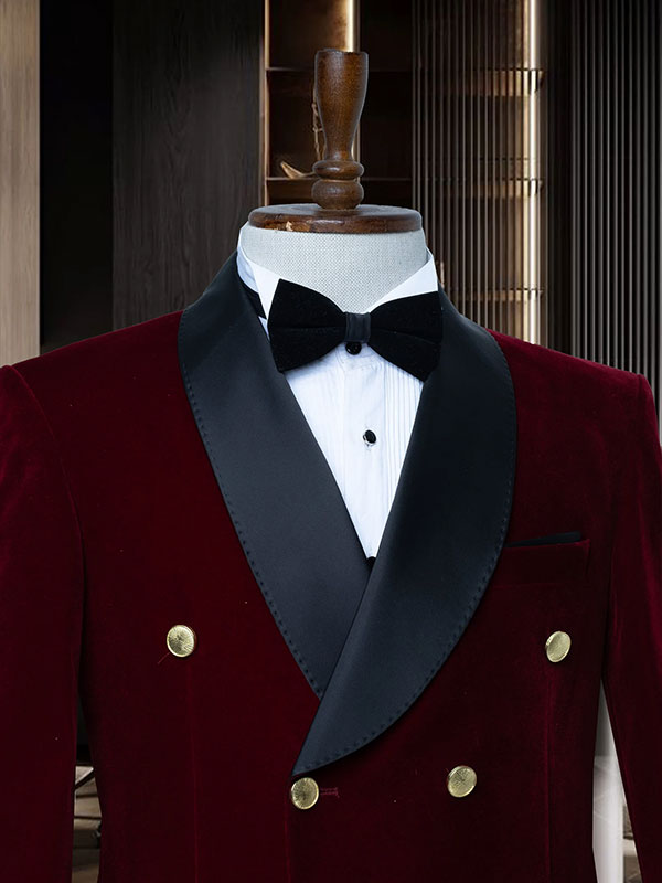 Burgundy 2-piece double-breasted Shawl Lapel suit