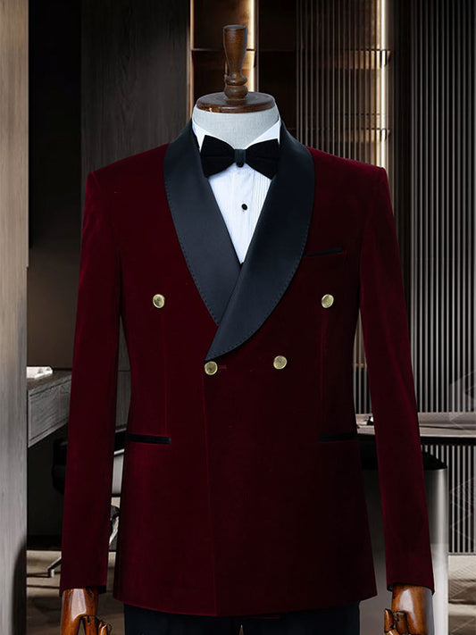 Burgundy 2-piece double-breasted Shawl Lapel suit