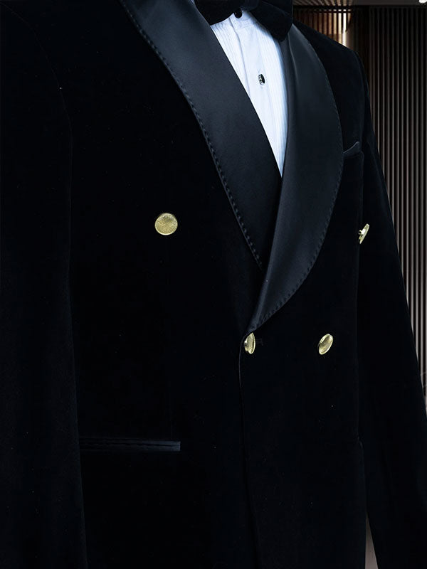 Black 2-piece double-breasted Shawl Lapel suit