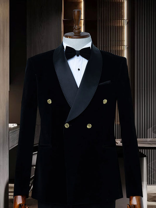 Black 2-piece double-breasted Shawl Lapel suit
