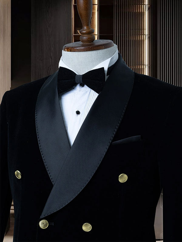 Black 2-piece double-breasted Shawl Lapel suit