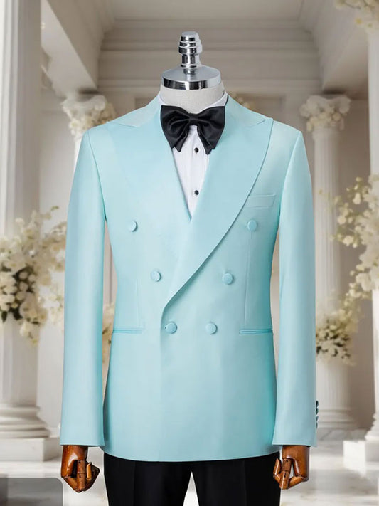 Light blue 2-piece double-breasted Peak Lapel suit