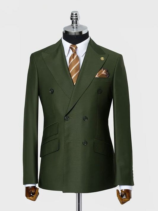 Dark green 2-piece double-breasted Peak Lapel suit