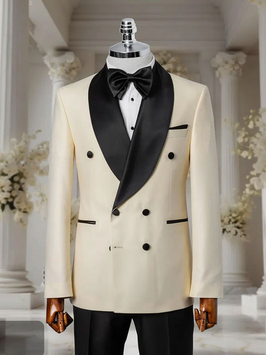 Champagne 2-piece double-breasted Shawl Lapel suit