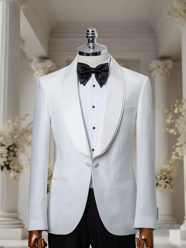 White 2-piece 1-button Shawl Lapel suit