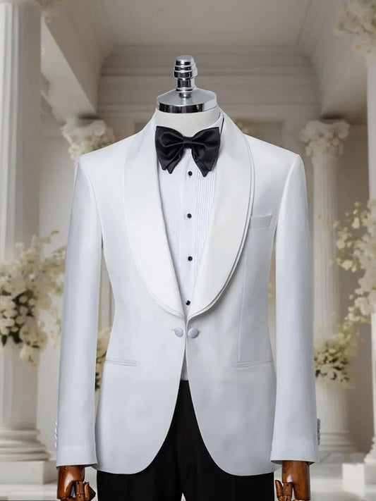 White 2-piece 1-button Shawl Lapel suit